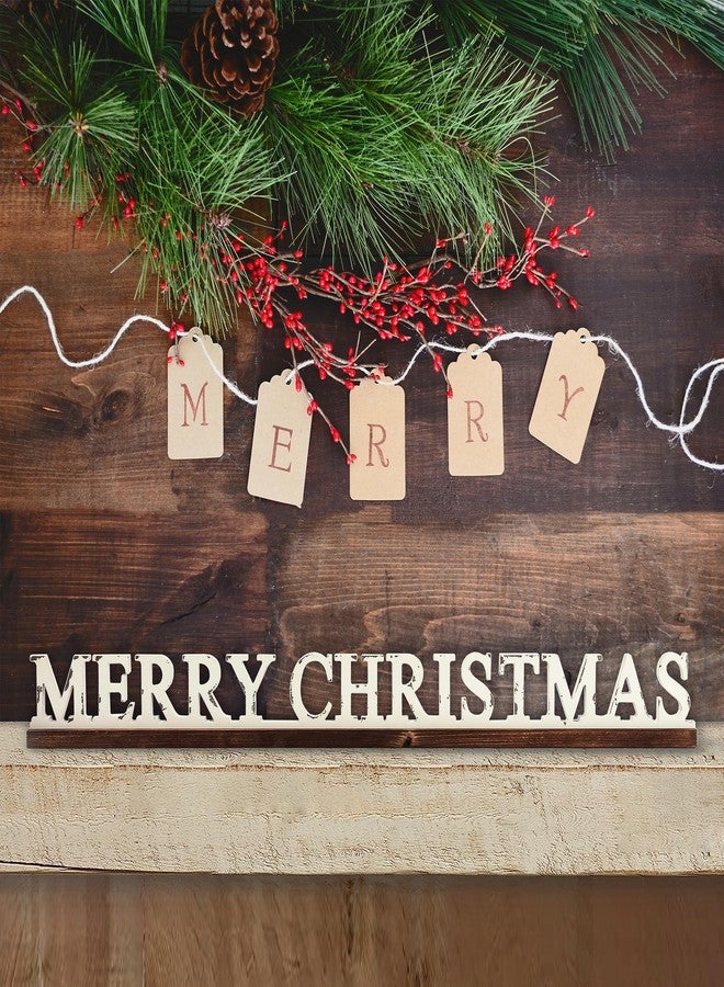 Sintosin Farmhouse Merry Christmas Signs for Home Decor 36 inch, Handmade Distressed Finish White Winter Decor Christmas Wood Signs, Rustic Long Xmas Sign for Tabletop Shelf Mantle Living Room Bedroom - Image 3